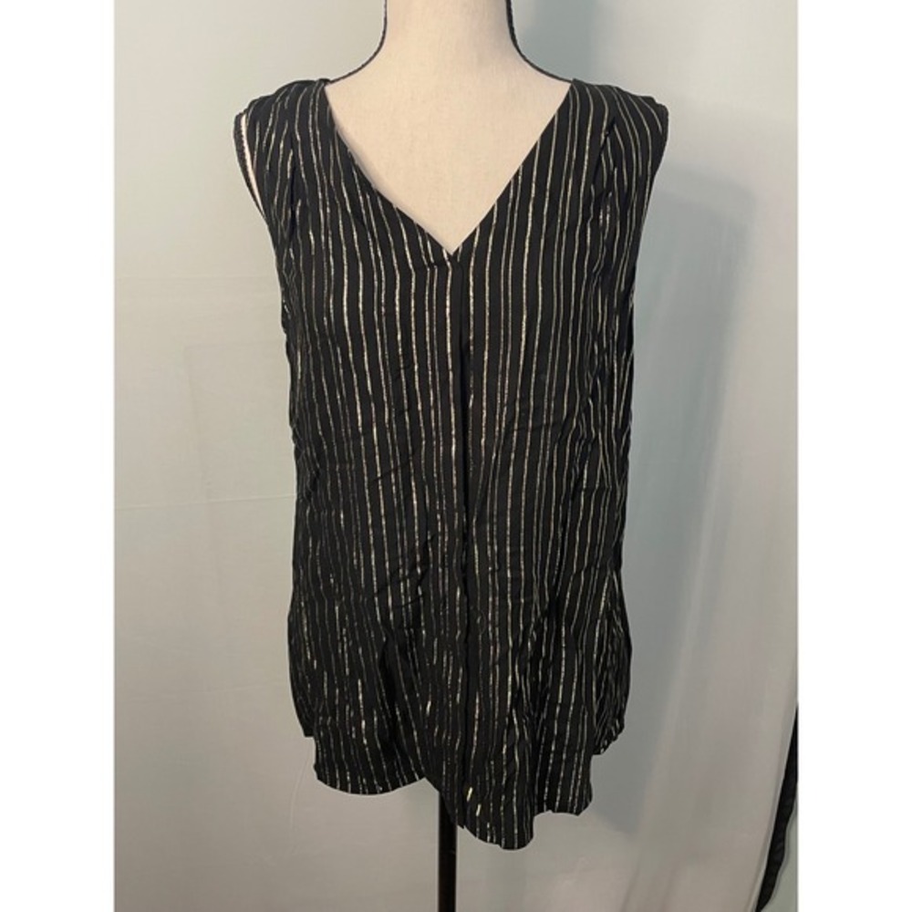 Express Black Sleeveless V Neck Top Gold Stripe Women's‎ Size Large